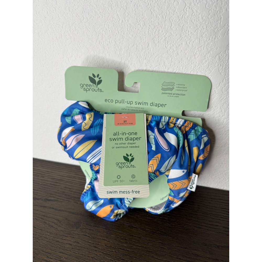 NWT Green Sprouts Blue Surfboard Eco Pull-Up Swim Diaper 3T Reusable UPF 50+